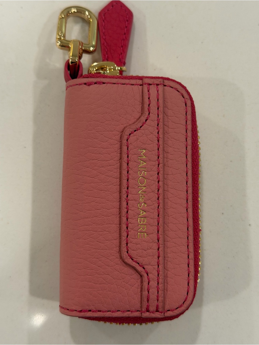 Maison de Sabre Pink Zip Card Holder Key Pouch Gold Hardware